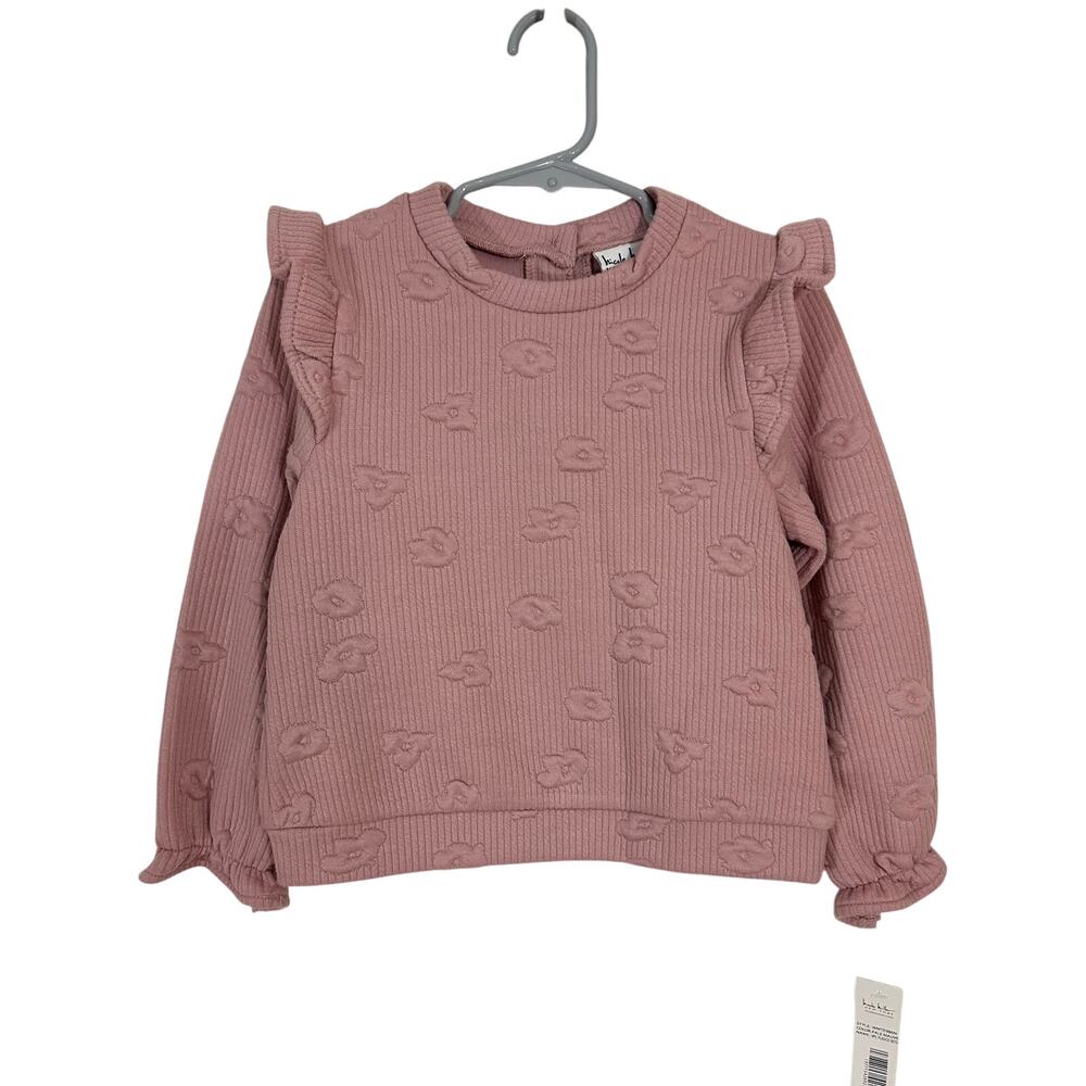 NWT Nicole Miller Girls Pale Mauve Pink Floral Ribbed Ruffle Fleece Top Size 4T